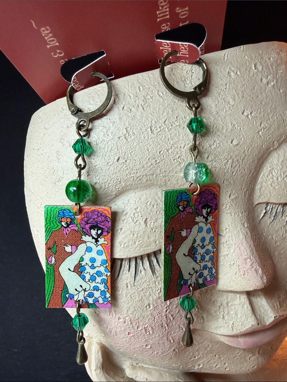 Green Retro 60’s Art Dangle artboard Earrings - Women Jewelry